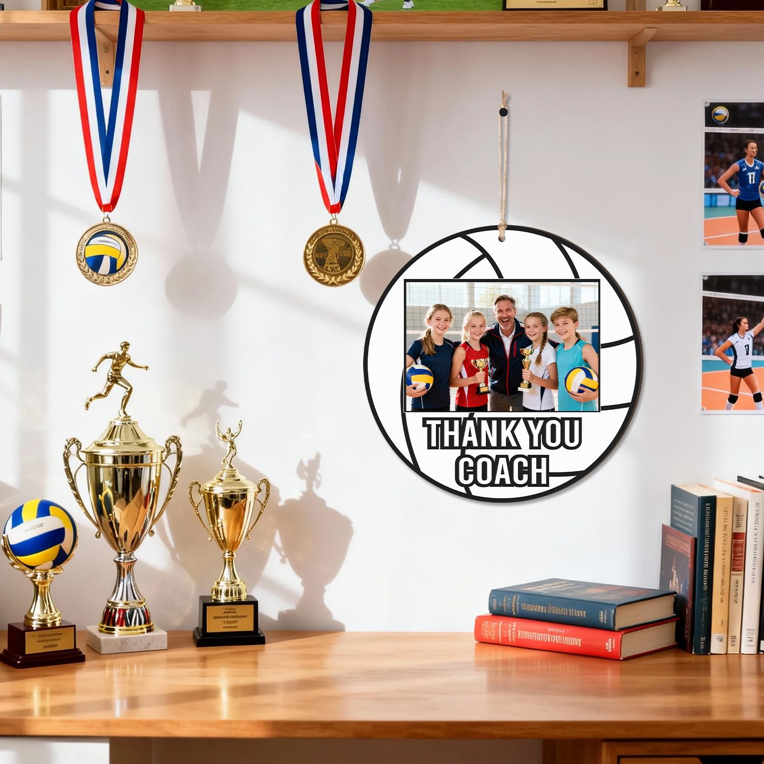 WATINC Coach Gift Picture Frame - 4pcs Sport Thanks Coach Wood Photo Frame with Signature Pen for Women Men Team Player, Home Office Sports Decorations Hanging Frame Wall Art Photo Album(Volleyball)