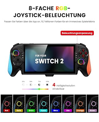 HASACOOL Switch 2 Handheld Controller Kabelgebundener Pro Controller mit Hall-Effect Joysticks Turbo Programmierbare Rücktasten M1/M2 RGB-Licht 6 Spielkarten-Schlitze Dual-Vibration + Gyro