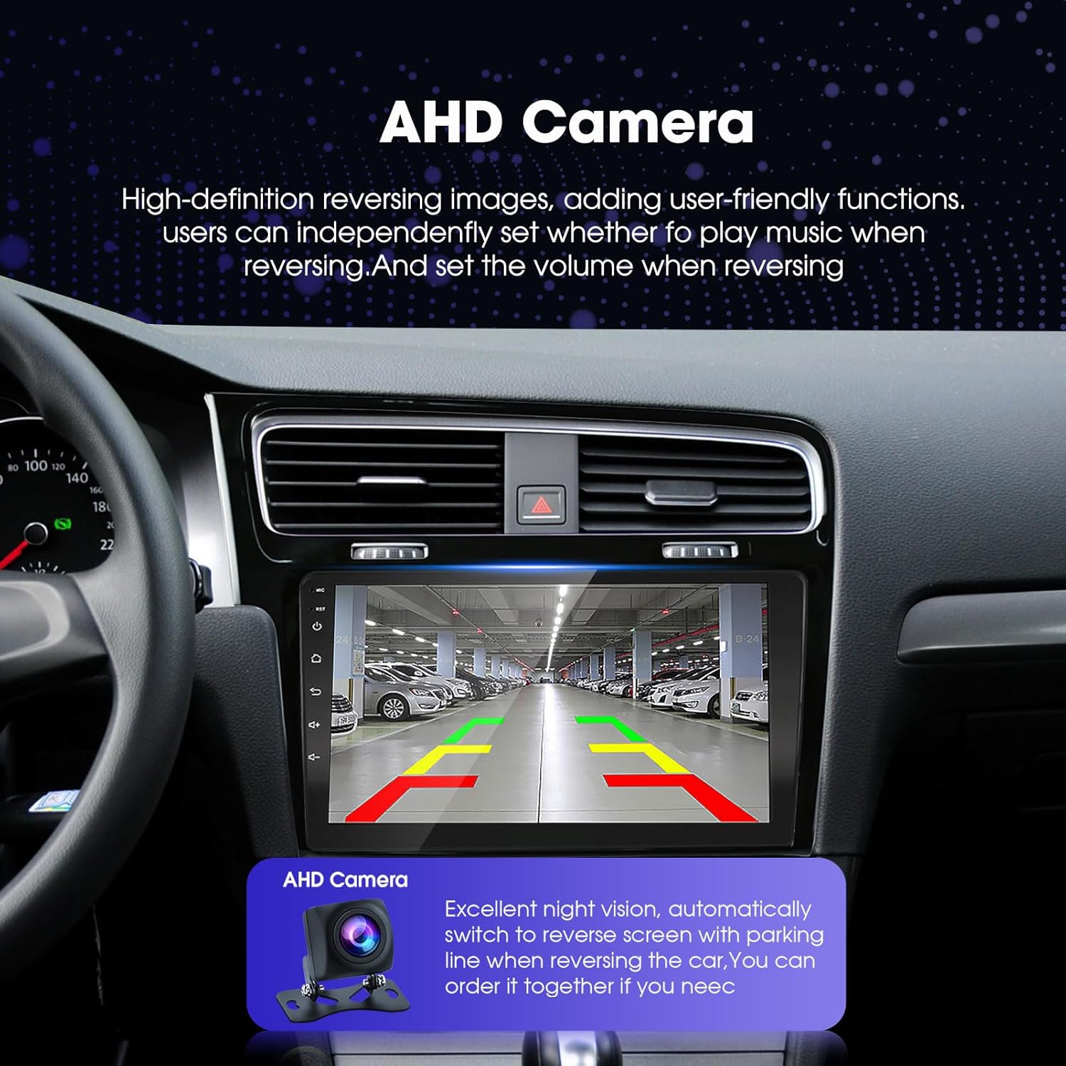 AHD Camera display on car stereo showing reversing view
