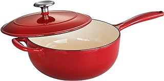 Tramontina Bestow Enameled Cast Iron Saucier Pan with Lid, 3-quart, Red