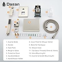 Vista 8 de DASAN - Grifo de llenado de bañera de montaje en pared mejorado con ducha de mano, grifo de bañera moderno montado en la pared de níquel cepillado