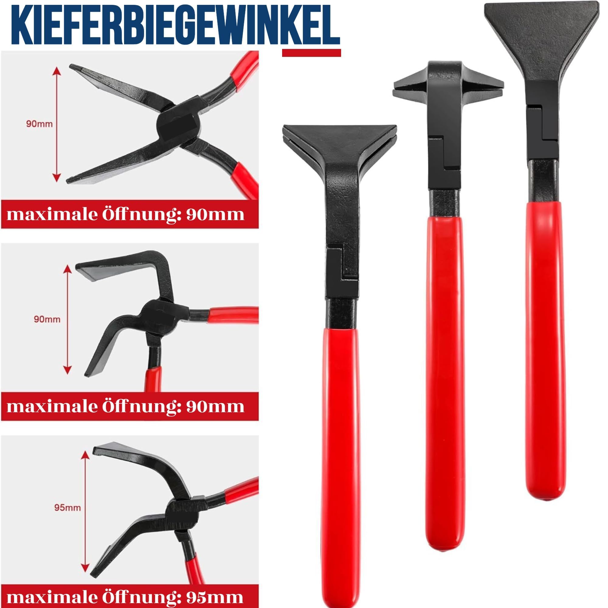 3 Stück Falzzange Biegezange Abkantzange - Blechzange Satz Falzzangen Set gerade 0° gebogen 45° 90° Dachdeckerwerkzeug Länge 280mm Spengler Werkzeuge Maulbreite 60 mm