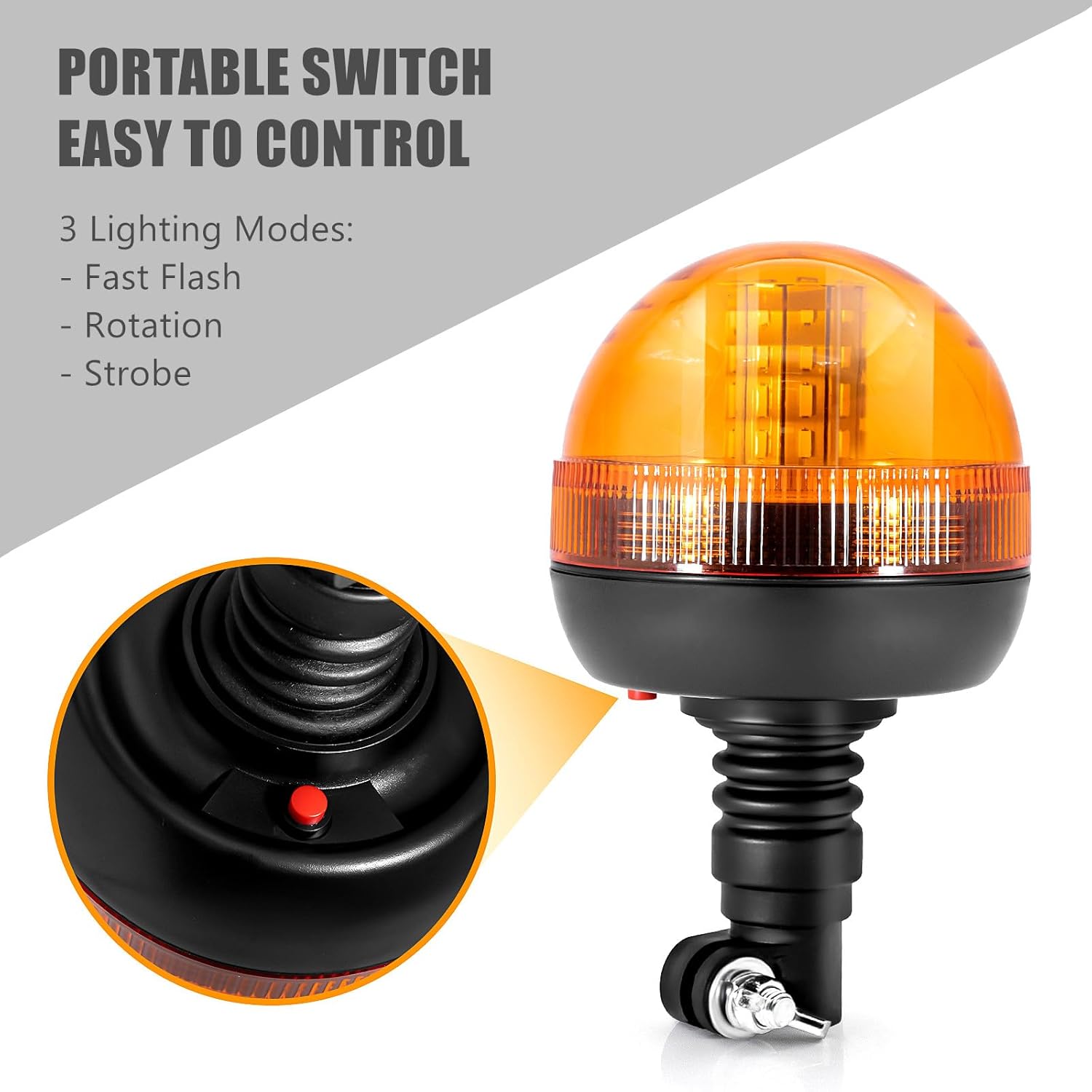 LED Emergency Strobe Light Amber Beacon Flashing Safety Warning Lights Pole Mount Hazard Lights for Truck Tractor Construction Vehicle.