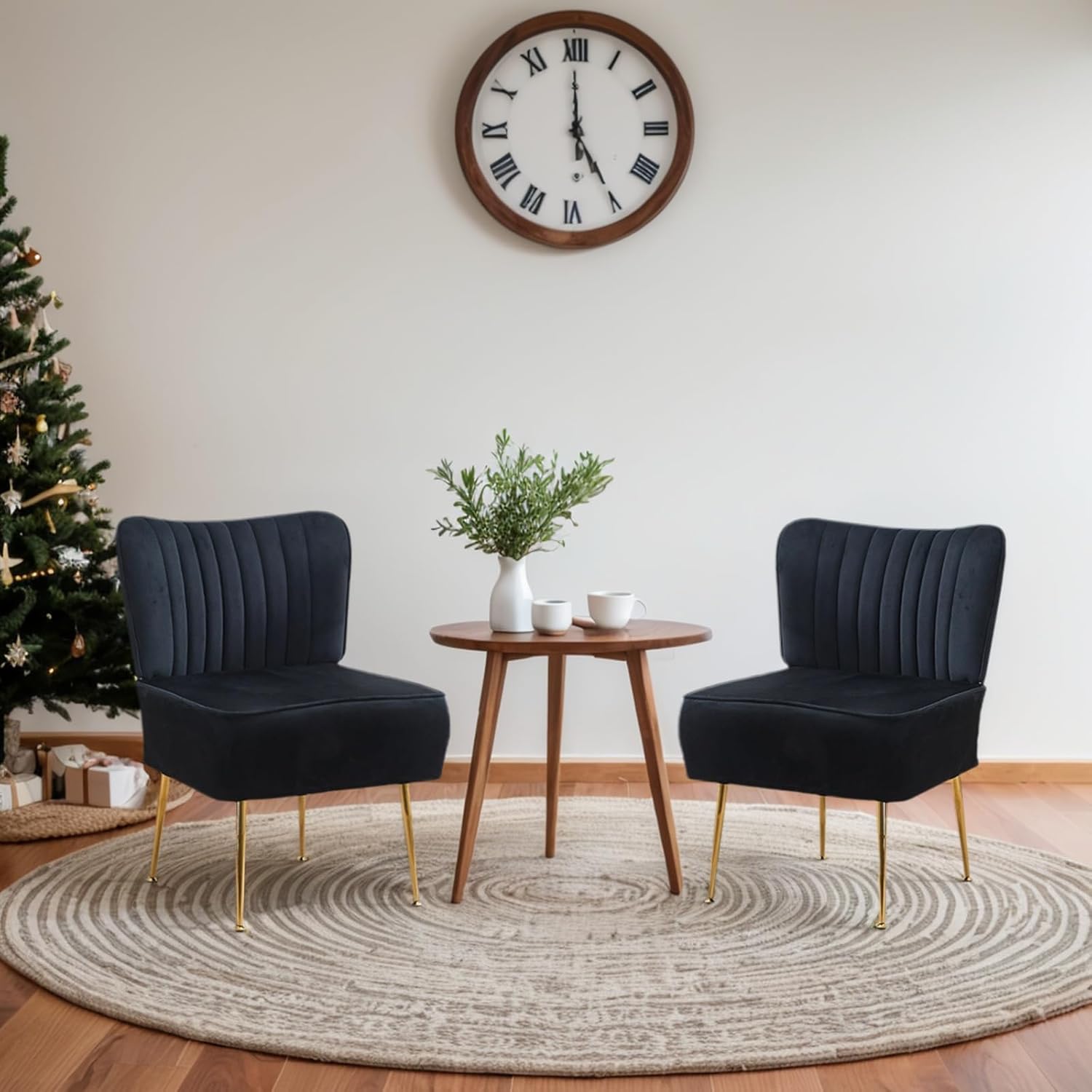 Modern Velvet Accent Chair, Upholstered Armless Wingback Side Chair with Golden Legs, Comfy Single Sofa Cute Slipper Corner Chair for Living Room Bedroom Entryway, Black