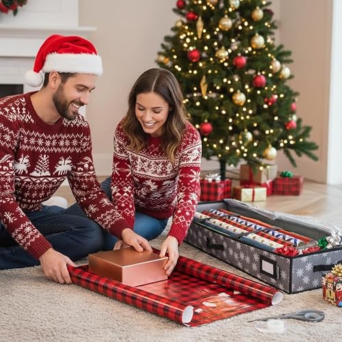 Miniatura 2 de HOLDN' STORAGE Contenedor de almacenamiento de papel de regalo de alta calidad, duradero 600D a prueba de desgarros, se adapta a 27 rollos de papel