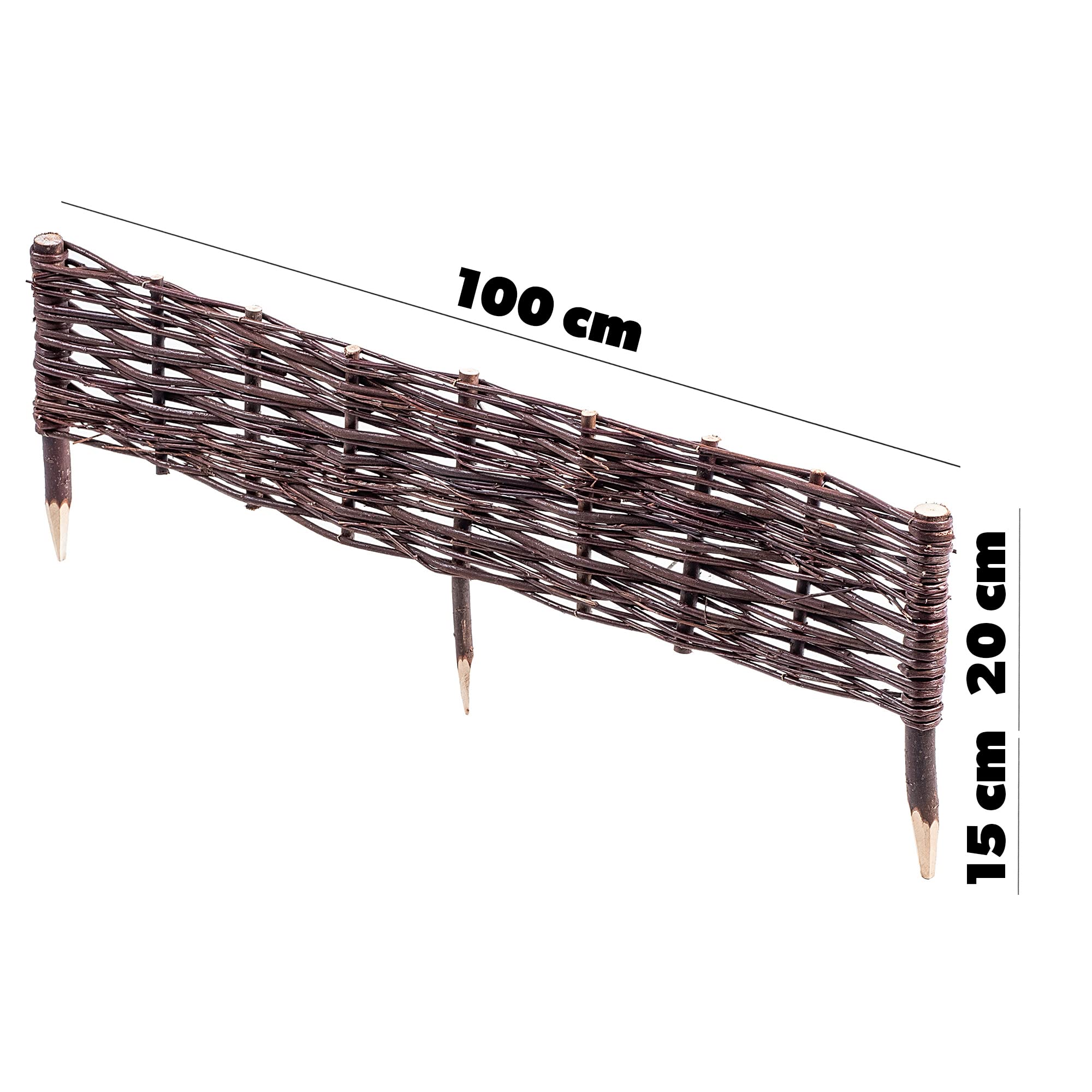 KADAX Palizzata in salice, recinzione in vimini naturale, recinzione in vimini fatta a mano, recinzione da giardino per delimitazione di sentieri e aiuole, bordo per prato (10 pezzi da 100 x 20 cm)