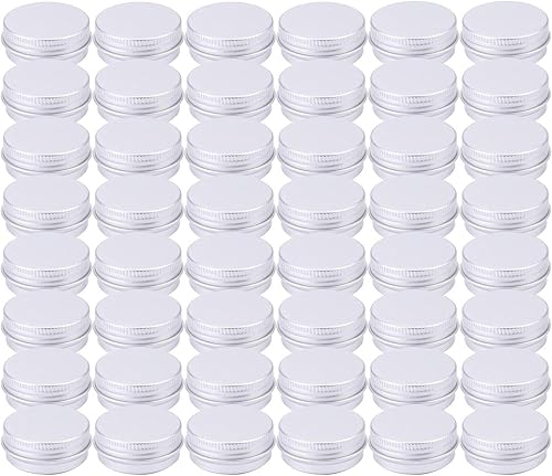 Tosnail Paquete de 48 latas redondas de 0.5 onzas, recipiente de bálsamo labial con tapa de rosca de rosca, latas vacías de aluminio, tarros de lata