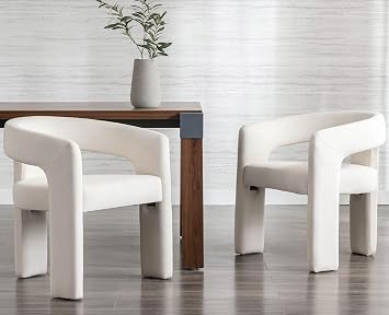 VESCASA Velvet Barrel Dining Chair with Open-Back, Upholstered Modern Accent Side Armchair with 3 Legs for Kitchen/Dining Room/Living Room, Set of 2, Ivory