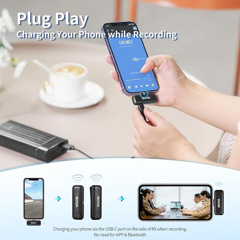 BOYA Wireless Lavalier mikrofon iPhone-hoz, zajcsökkentéssel, vloghoz és videózáshoz - BY-WM3T-D2 (Lightning)
