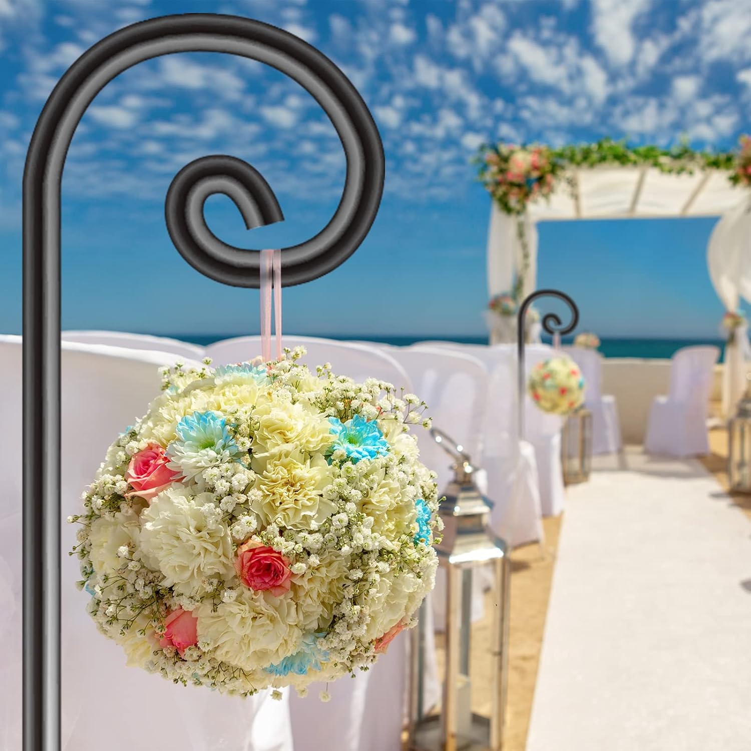 Shimeyao 20 Pack Shepherd Hook 35 Inch 1/3 Inch Thick, Thick Iron Curled Hook for Hanging Bird Feeders, Plant Hangers, Flower Basket, Lanterns, Weddings,Spring,Summer