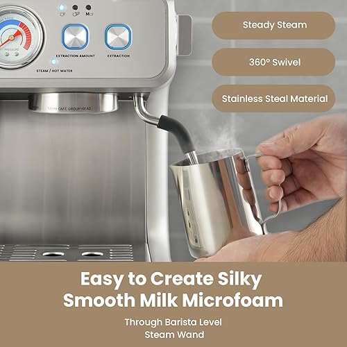 Miniatura 2 de Gevi Máquina de café expreso de doble caldera con molinillo incorporado, portafiltro comercial de 2.283 in, varita de vapor barista, 31 ajustes de