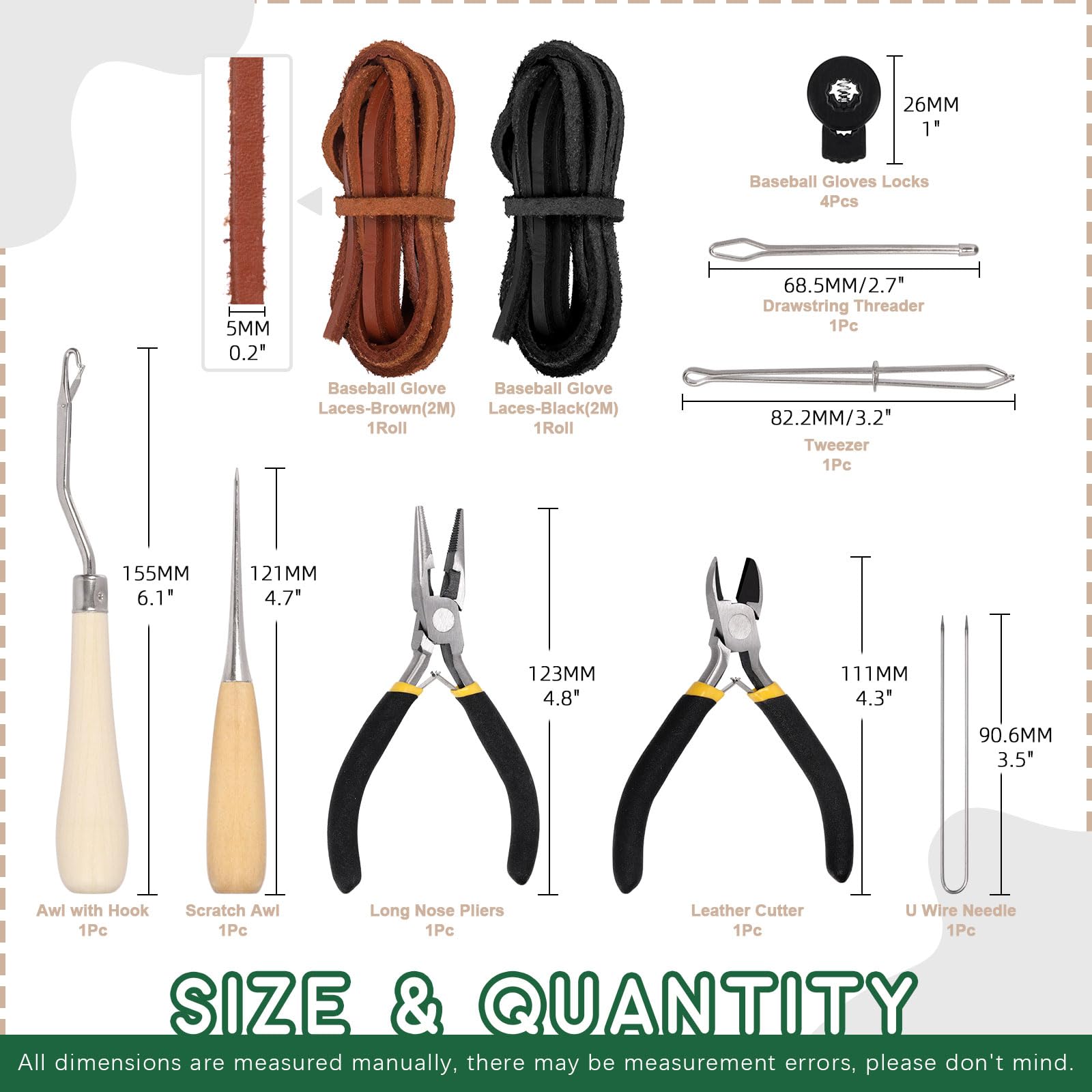 Keadic Kit de remplacement de gants de softball et de baseball de 13 pièces contenant des lacets en cuir de 200 cm, une aiguille à lacets, un enfile-cordon et des verrous de gants, un poinçon à