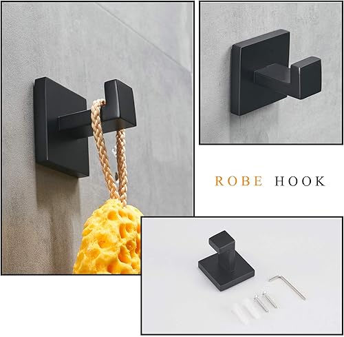 Vista 5 de Juego de accesorios de baño negros de 5 piezas, incluye toallero de 24 pulgadas, soporte para toallas y 2 ganchos para bata, acero inoxidable SUS