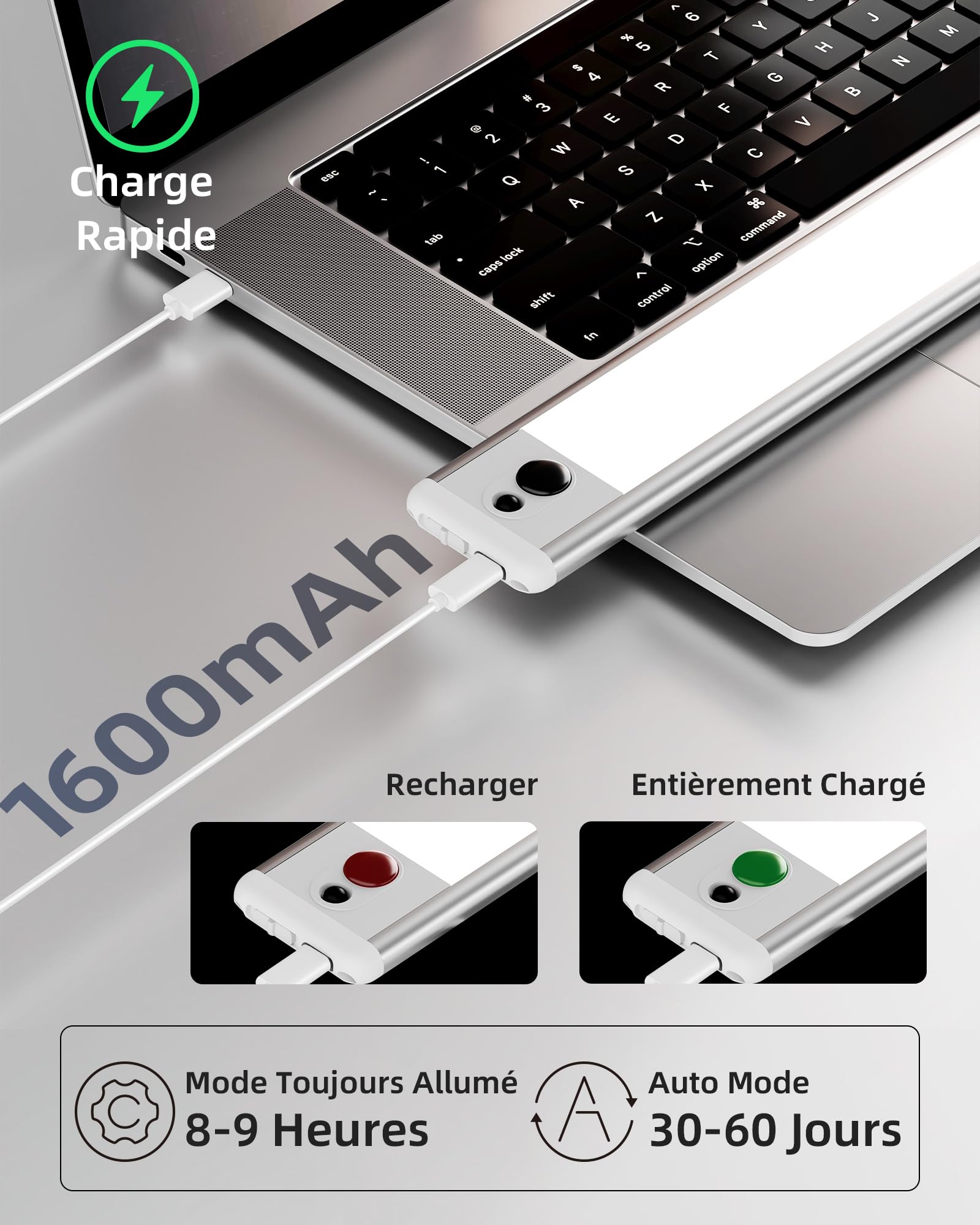 EZVALO Lampe LED Rechargeable Intérieure avec Détecteur de Mouvement, Réglette LED Cuisine 23 cm, Sans Fil avec Télécommande, 5700K 3 Modes Réglable