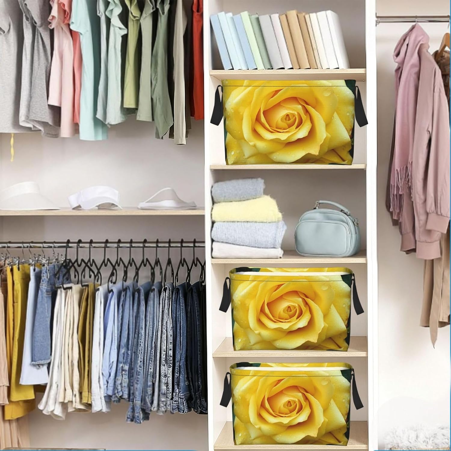 Collapsible Storage Basket for Shelves, Decorative Closet Bin with Handles image 5