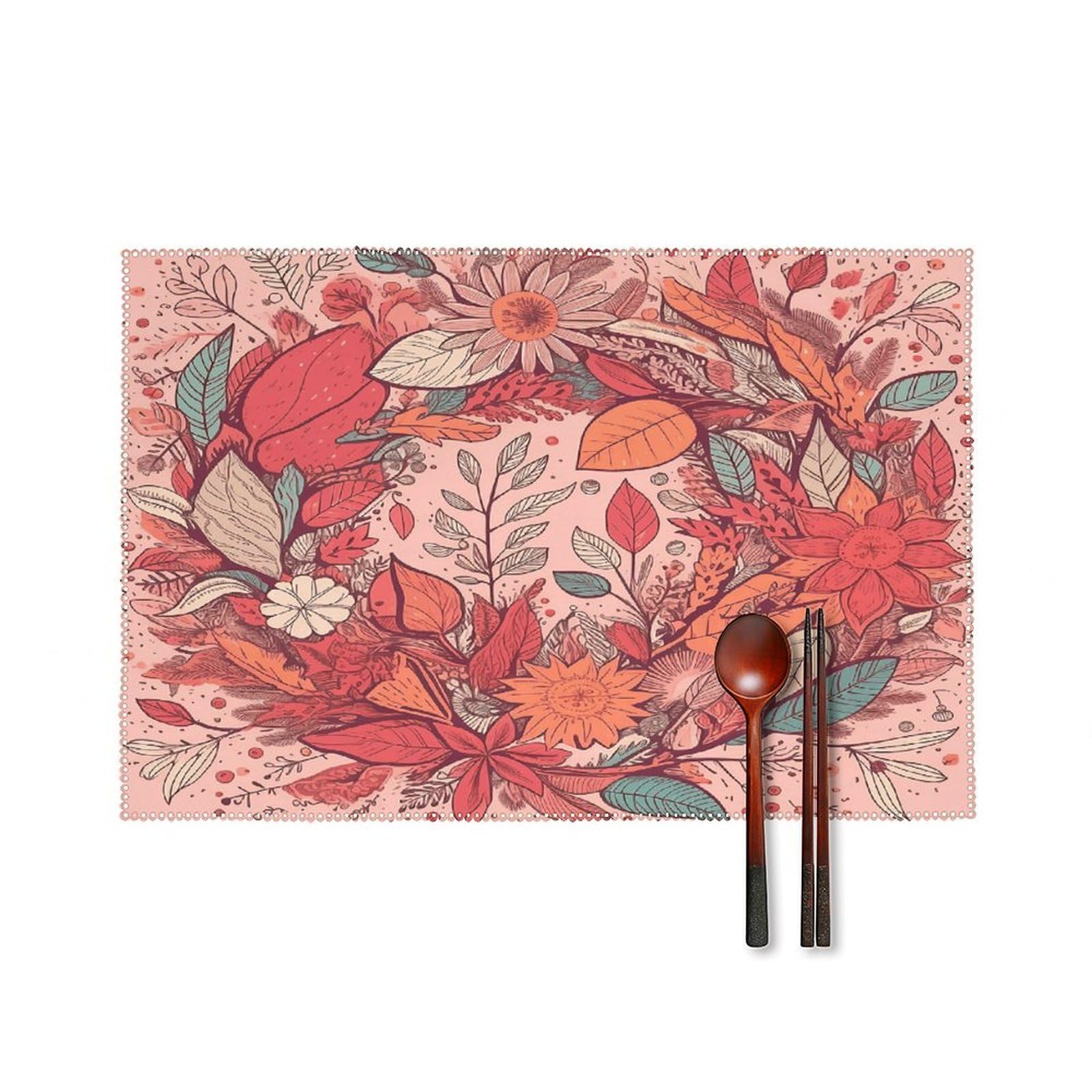 Fekiloot Style Garland And Leaves Placemats Set Of 6,Table Mat