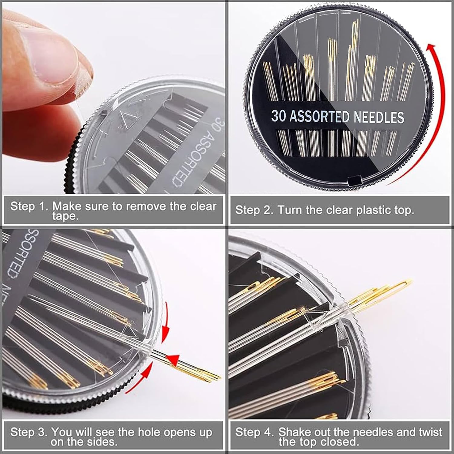 4Pack Hand Sewing Needles, 120 Assorted Needles for Sewing, Embroidery Needles Suitable for Hand Sewing (Size 1.26'' -2.00'')
