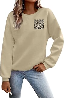 Gsheocm Funny Fu Qr Code Jersey para mujer, código Qr Funny Sudadera Hidden Humorous Mensaje Manga Larga Camiseta Exterior Tiempo Libre Camiseta Deportiva Divertida Funnal Top Y2k Ropa de Calle