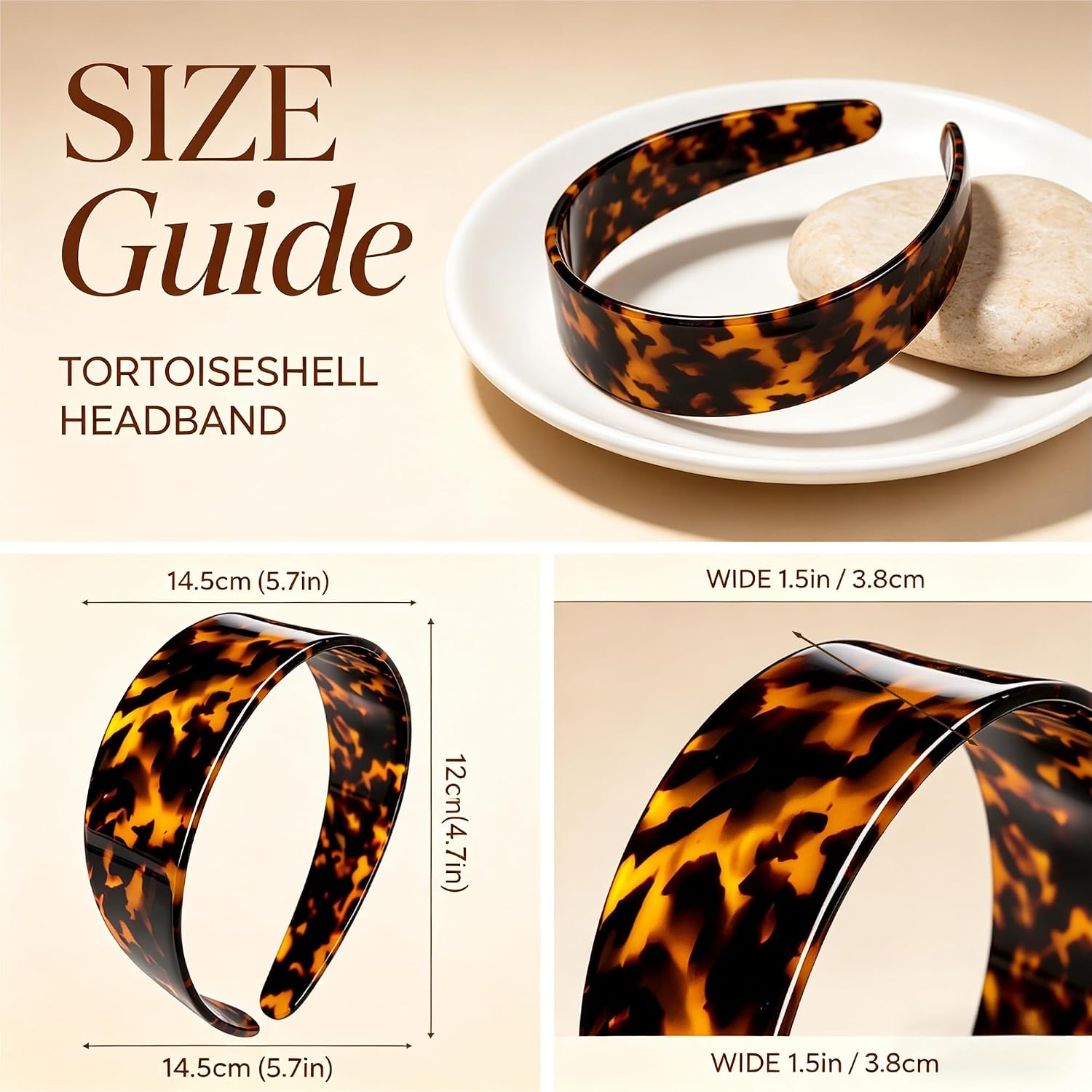 2 PCS Wide Tortoise Shell Headband,2026New Fashion Headbands for Women Styles, For Thin and Thick Hair,Headbands With Teeth No-Slip Versatile, Acetate Retro Wide Headbands for All Scenarios(1.5in)