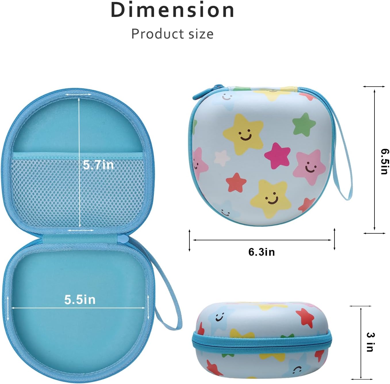 Kids Headphones Case Compatible with iClever HS19 / BTH12 / Candy Bila/MIDOLA MD-B01 / noot Products/EarFun/IMYB Foldable Kid Headphone(Blue Star) - Case Only - Image 3