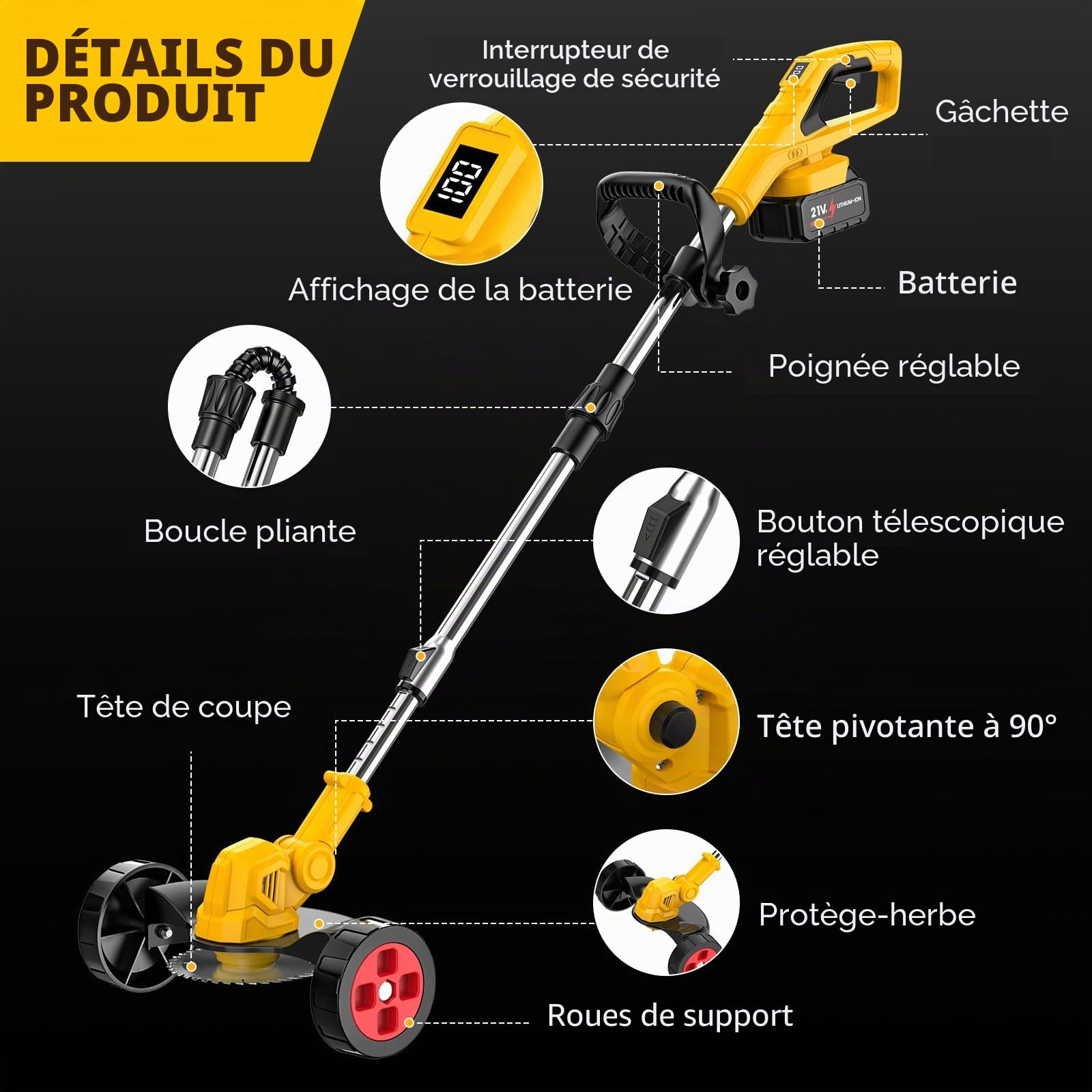 Coupe Bordure sans Fil 3-en-1 & Debroussailleuse Batterie