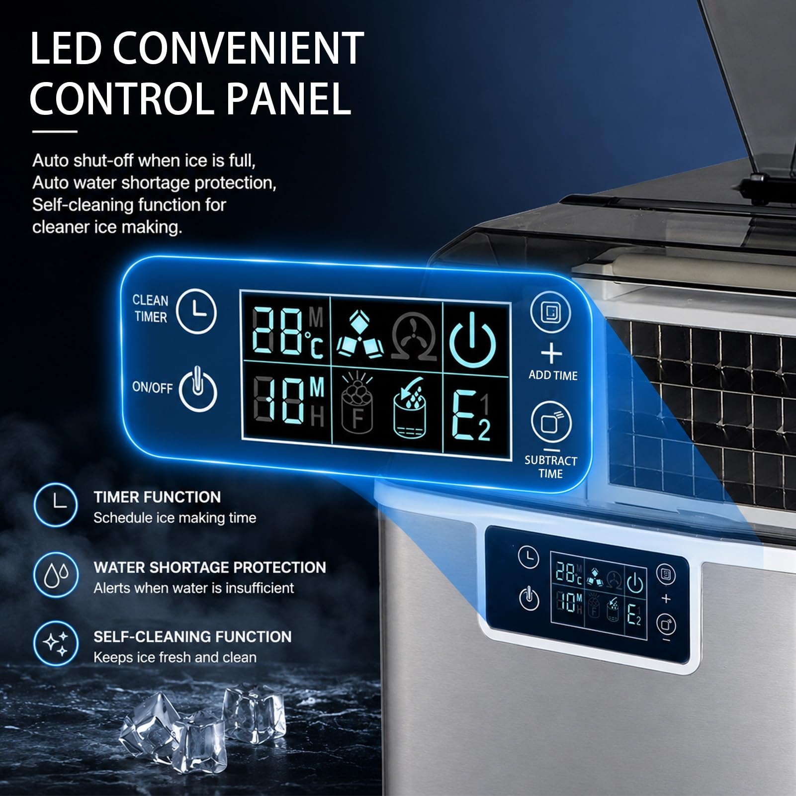 Máquina for Hacer Hielo, 24-30 Unidades/15 Minutos, 2 Tamaños de Hielo | 30-35kg/24H, Temporizador 24H, Máquina de Hielo Portátil Autolimpiante, 1,4 kg/140 Almacenamiento Grande(35kg/24H)