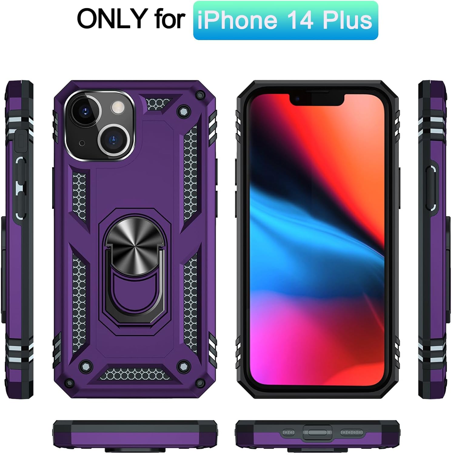 ADDIT i Phone 14 Plus Case, for iPhone 14 Plus Case,with Kickstand Ring,Adjustable Stand,Military Grade,Heavy Duty Protection,Shockproof,Anti-Fingerprint,Support Magnet Car Mount,Purple - Image 3