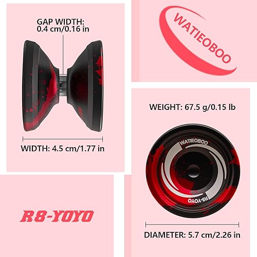 Miniatura 4 de WATIEOBOO Yoyo de metal mejorado R8 - Yoyos especiales de aleación de aluminio con ranura superior para los dedos, yoyos sensibles y no sensibles,
