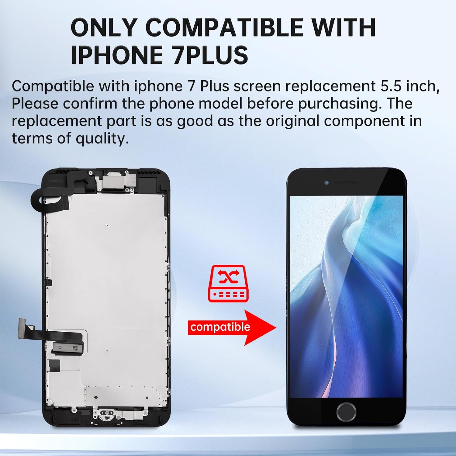 for iPhone 7 Plus Screen Replacement 5.5" Assembled with Home Button | Display with Front Camera Ear Speaker Earpiece Screen Protector Proximity Sensor Full Repair Tools A1784 A1785 A1661 Black