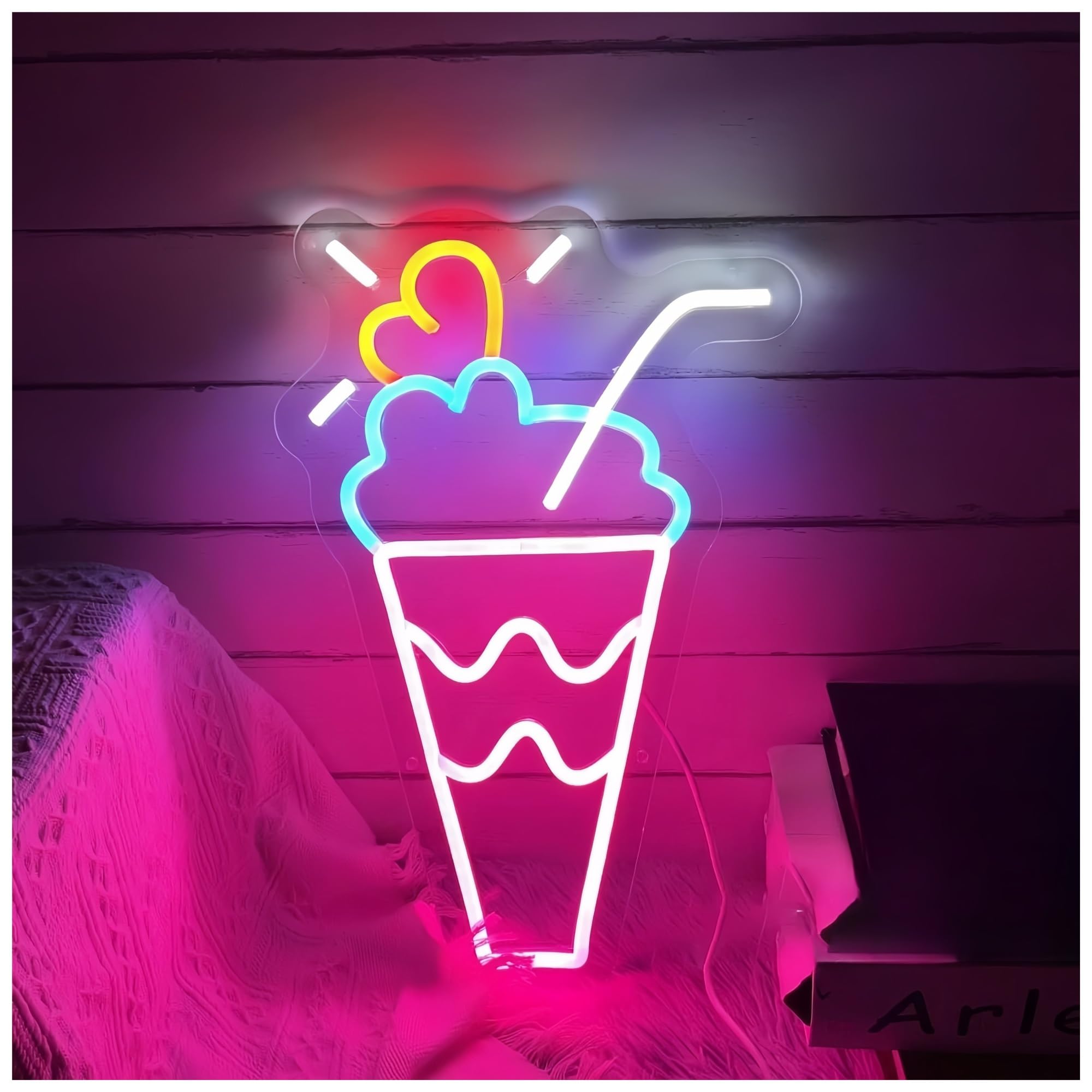 SHOUXI Sign Lamp Ice Cream Neon Sign Bar Coffee Restaurant Decor Wall Decor Business Welcome 47cm(A)