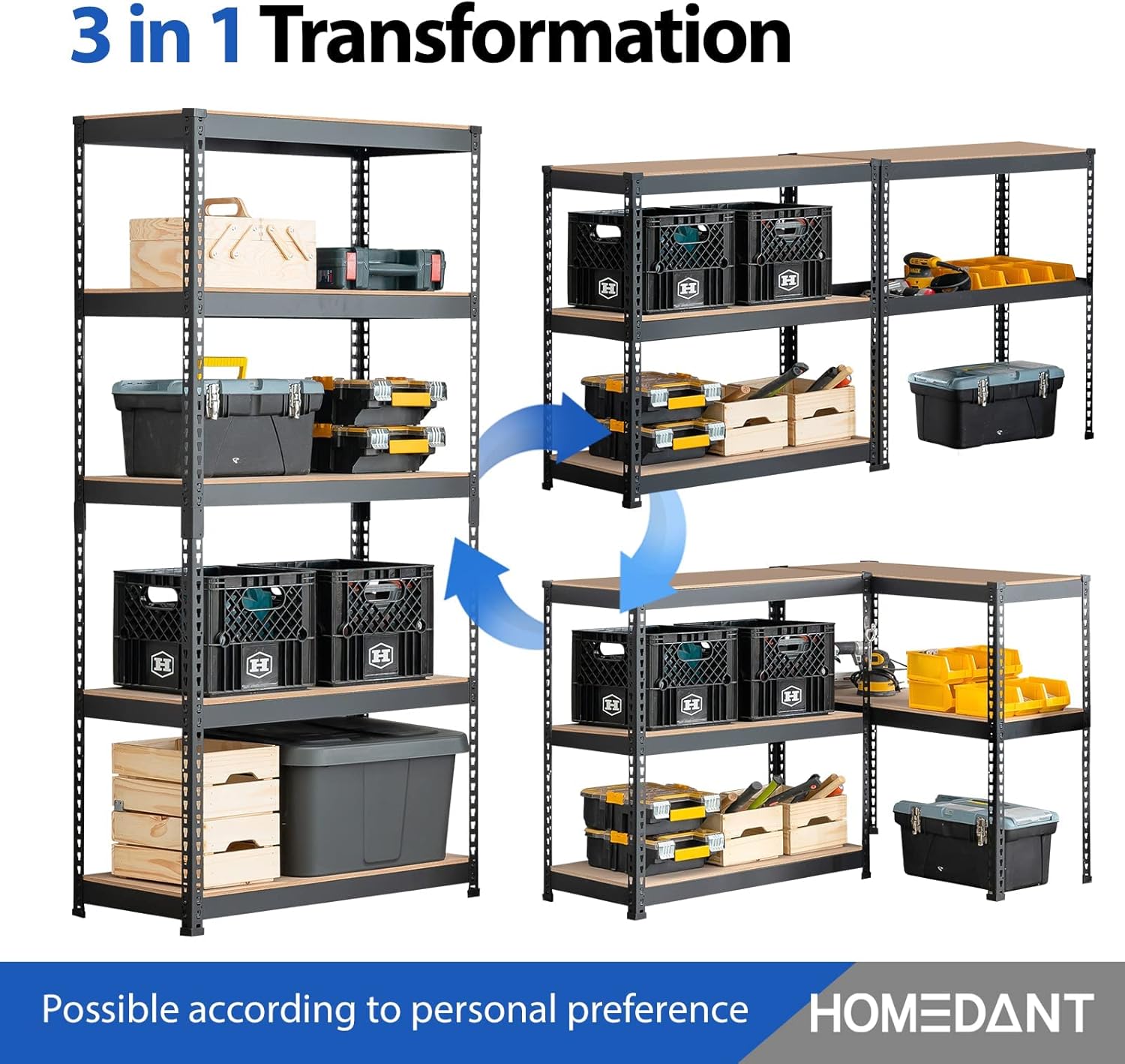 HOMEDANT, Heavy Duty Garage Storage, 5-Tier Adjustable Metal Shelving Unit, Utility Rack Shelves Organization Multipurpose Shelf for Shed Warehouse Basement Pantry, 35.9"W x 18.2"D x 71.3"H, 1 Pack : Home & Kitchen