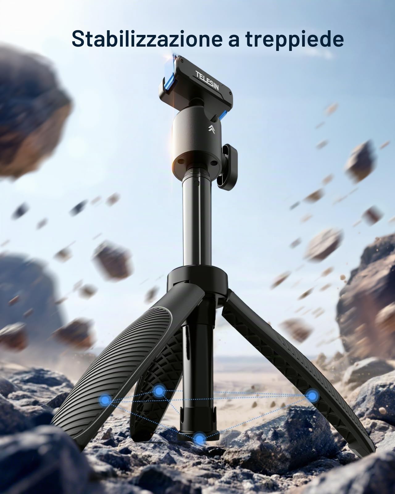 TELESIN 40cm Mini Selfie Treppiede, Selfie Treppiede con Magnetica Sgancio Rapido, Portatile Monopiedino Impugnatura per Vlog, Palo Estendibile Regolabile 360° per DJI Osmo Action 5 Pro/4/3