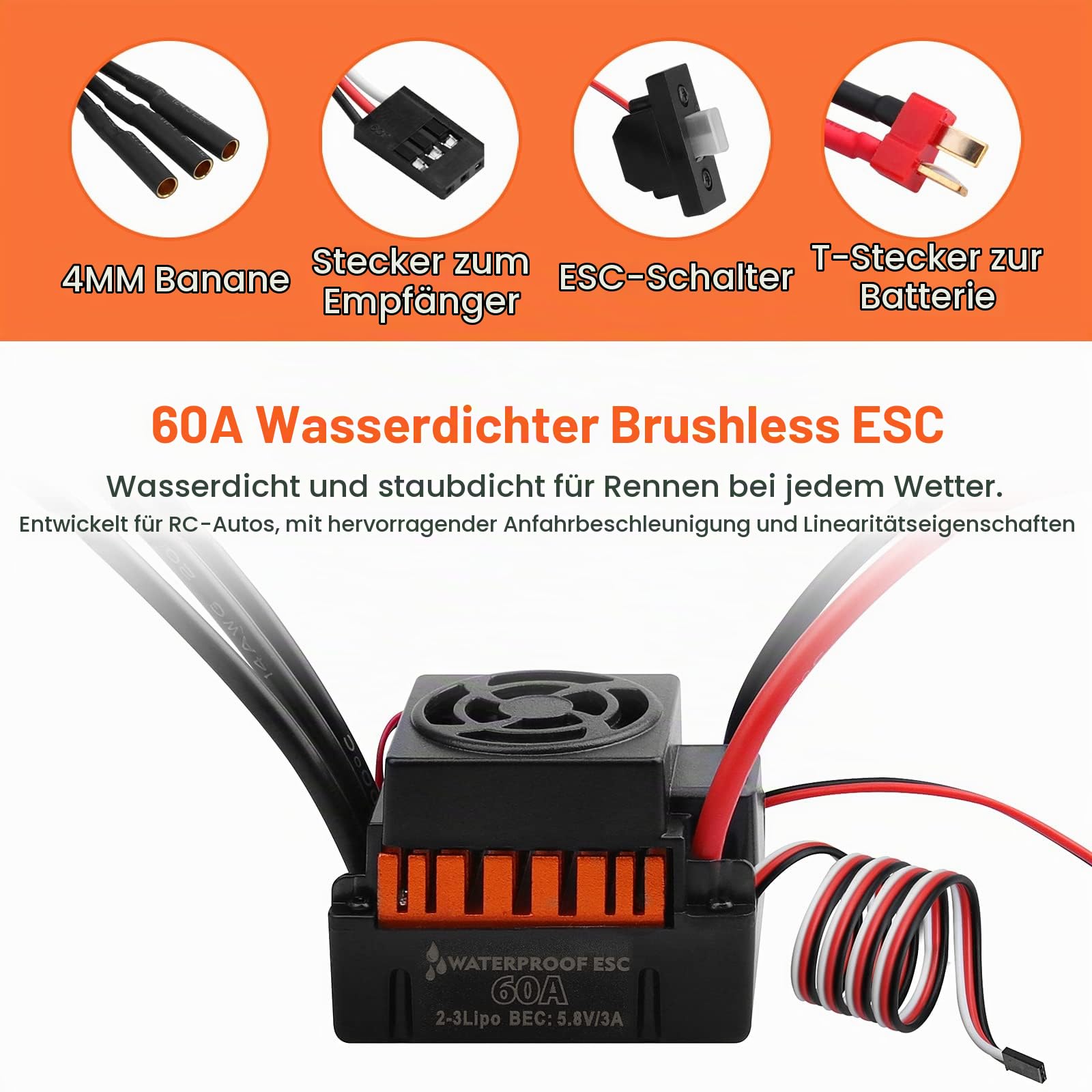3650 F540 4370KV Sensorloser bürstenloser Motor& 60A wasserdichtes ESC Set