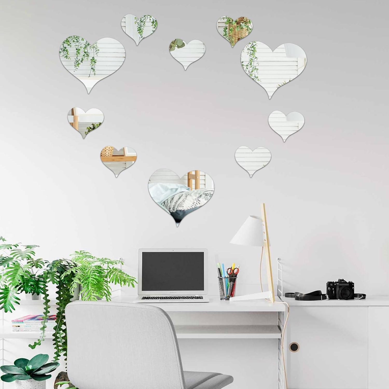 Wall Mirror Tiles, 10Pcs Love Mirrors for Wall, Self