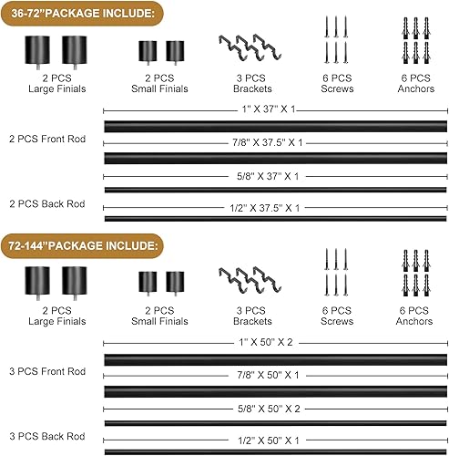 Miniatura 5 de TANGWIN Barras de cortina dobles negras para ventanas de 72 a 144 pulgadas barra de cortina doble telescópica ajustable para dormitorio, sala de