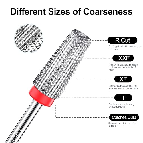 Miniatura 2 de Brocas de uñas de tungsteno 5 en 1, brocas de uñas de carburo para cutículas de gel duro acrílico, quitar brocas universales de 332 pulgadas para