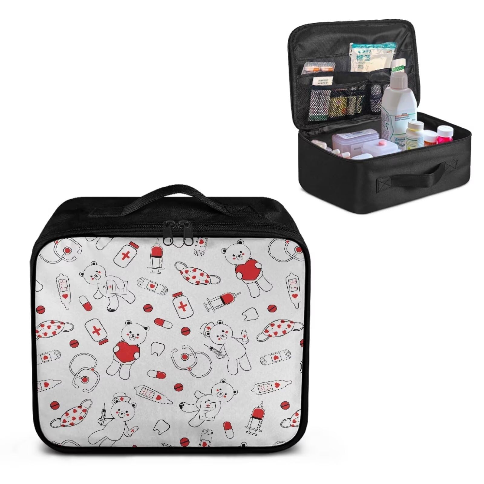 Uorisanigo First Aid Kit Bag Organizer Empty Red Heart Beer Medical Kit Bag Empty Travel First Aid Kit Pouch Medical Supplies Organizer Bag Portable Kit for Car Home Camping Office Hiking