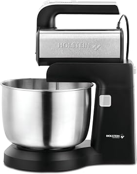 Holstein Housewares 5-Speed Hand and Stand Mixer, 250W Power with LED Light, Black and Stainless Steel Versatile Mixer for Baking, Whipping, and More