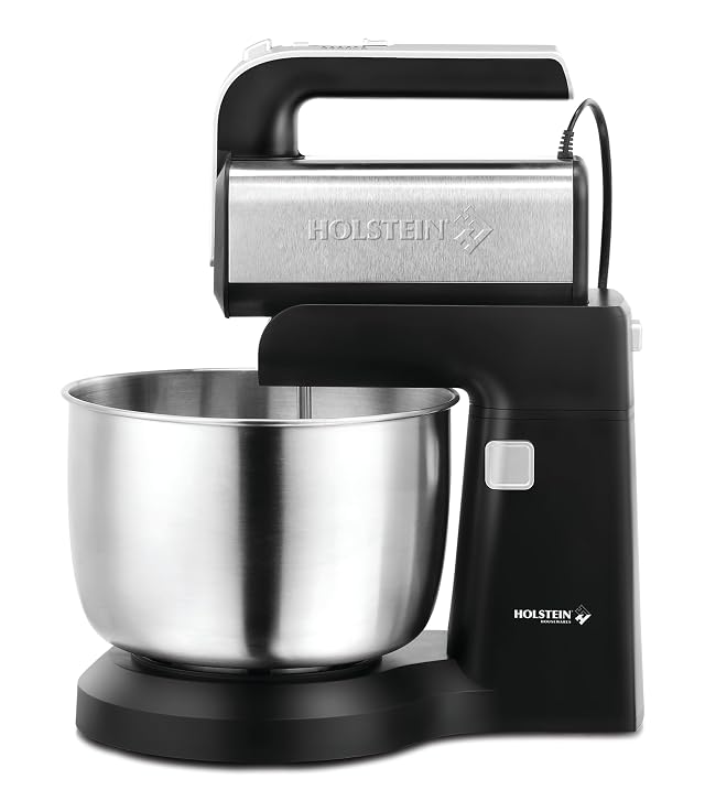 Holstein Housewares 5-Speed Hand and Stand Mixer 250W Power with LED Light Black and Stainless Steel Versatile Mixer