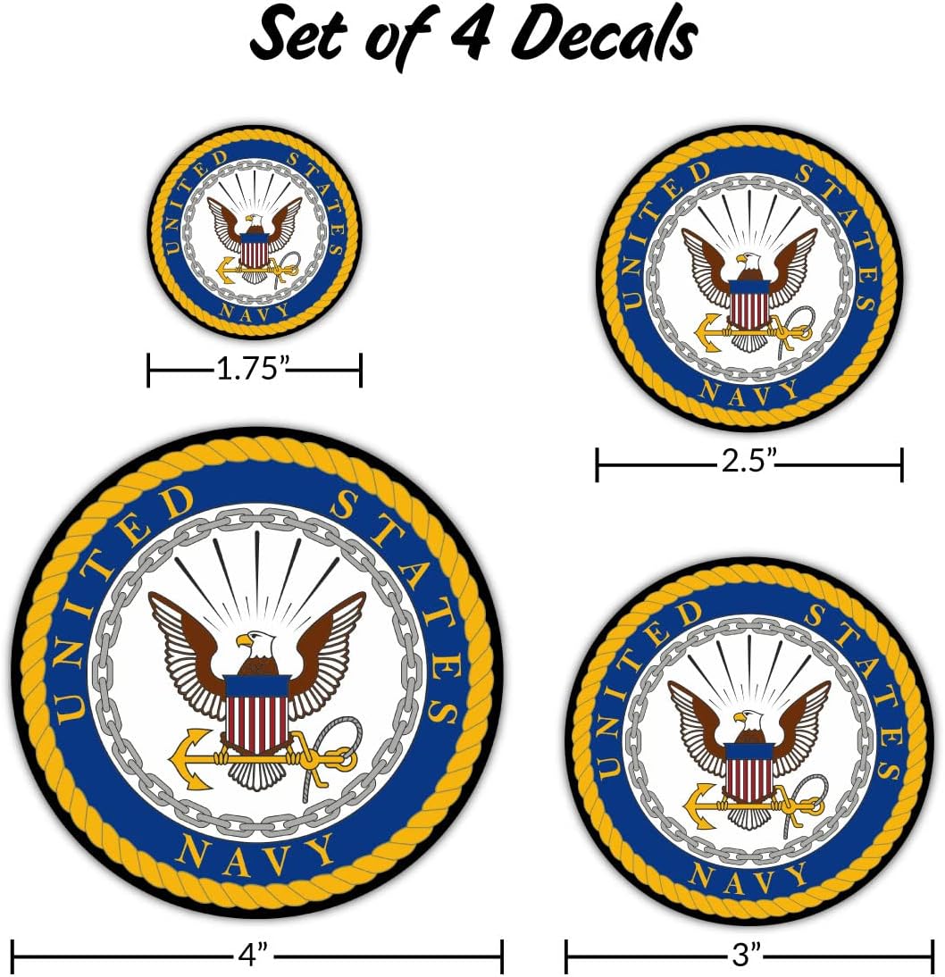 Officially Licensed U.S. Navy Decals - 4 Piece US Military Stickers for Truck or Car Windows, Phones, Tablets & Laptops – Large Military Decals 1.75 to 4 Inches – Car Decals Military Collection