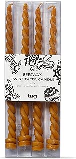 tag Twin Flame Twisted Beeswax Taper Candles - Honey Yellow, 9" x 0.68", 125 Hour Burn Time, Natural & Eco-Friendly Honey Yellow