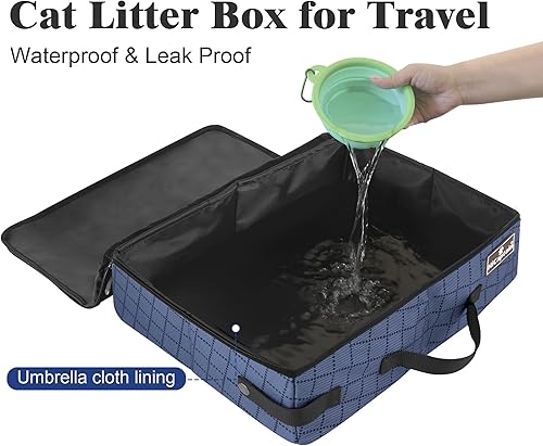 Miniatura 24 de HiCaptain Caja de arena portátil para gatos, caja de arena de viaje para gatos con tapa y asa, transportador de arena plegable portátil estándar