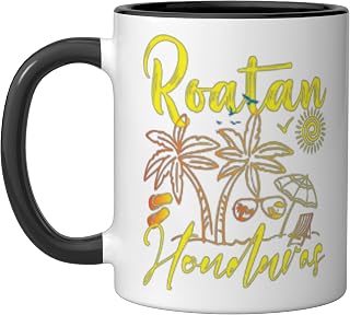 Roatan Souvenirs Honduras Beach Honduras Vacation Roatan Ceramic Mug, Black/White