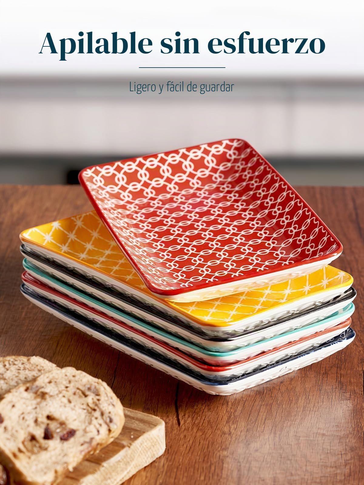 DOWAN Juego de 6 Platos para Servir - 20,5 x 12,1 cm Platos de Cena Rectangulares para Aperitivos, Sushi, Fruta, Ensalada, Postre - Apto para Microondas/Horno/Lavavajillas - Multicolor