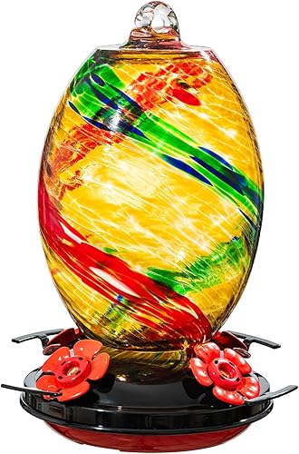 Miniatura 64 de Muse Garden - Comedero de vidrio soplado de 27 onzas para colibríes para exteriores; regalo p/mamá, mujeres, abuelos, decoración de jardín p/colgar