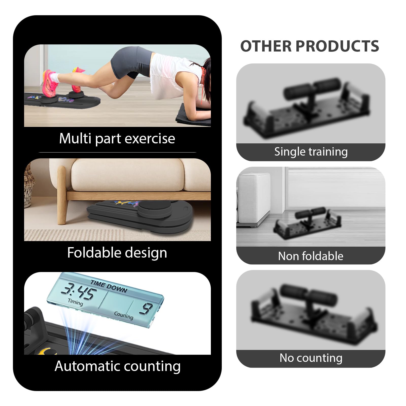 Pilates Board Upgraded Pilates Reformer Machine, Pilates Board Pilates Reformer Set Ab Roller Trainingsgerät Full Body Workout Equipment for Homegym (E)
