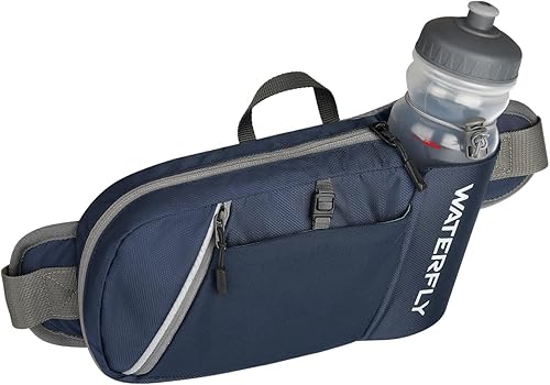 Vista 10 de WATERFLY Cangurera con soporte para botella de agua: Riñonera de senderismo con correa para mujeres y hombres, paquete de hidratación para la cadera