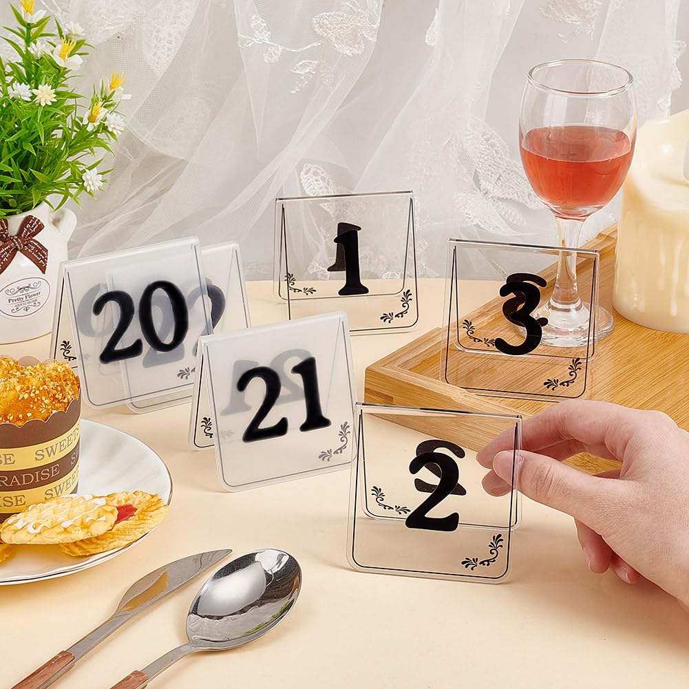 OLYCRAFT 50 letreros acrílicos de números de mesa de 1 a 50 unidades, de doble cara, transparentes, números de mesa de tienda de campaña, números de mesa de boda, banquetes, recepciones