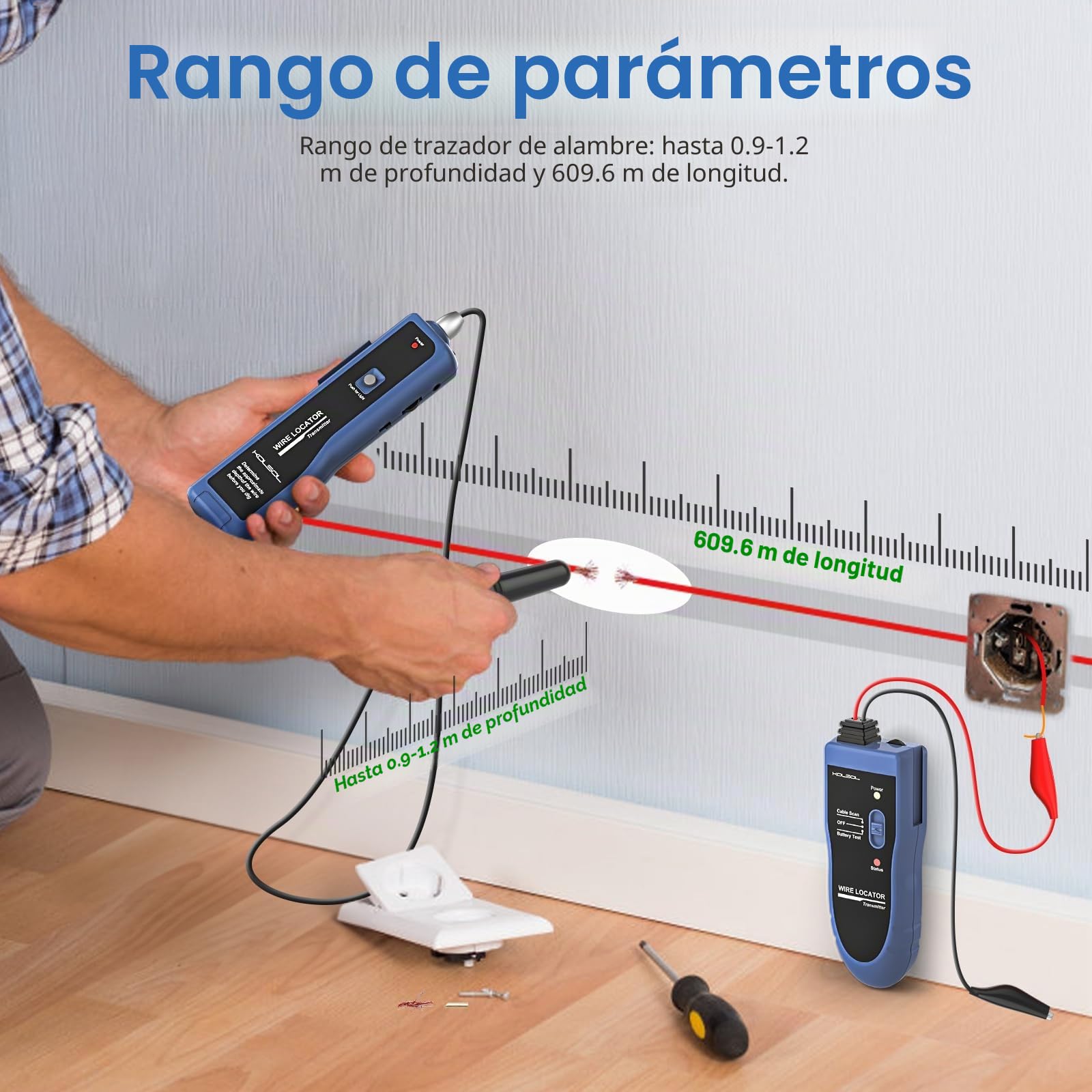 Buscador de cables subterráneo, comprobador de cables F02 Pro para localizar cables y alambres de control, alambres de mascotas, equipado con batería recargable de 1100 mAh …