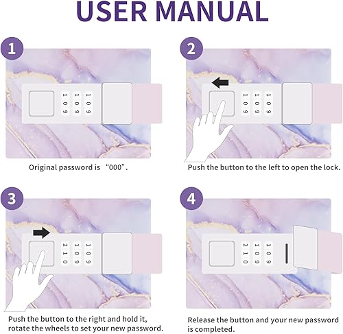 Miniatura 3 de Diario de mármol con cerradura para niñas y mujeres, diario de cuero A5 con cerradura para adolescentes, cuadernos secretos con bloqueo de